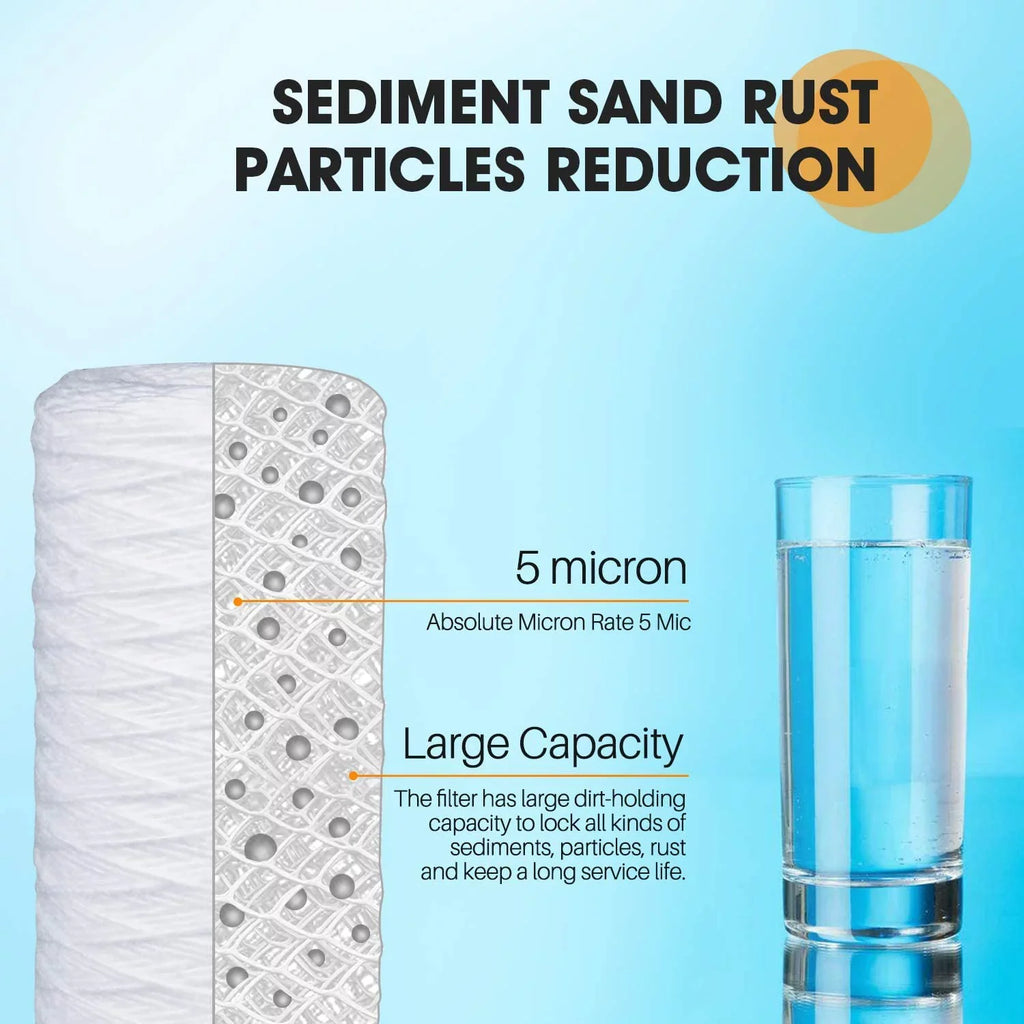 5 Micron 4.5" x 10" Whole House Sizetring Wound Sizeediment Filter for Well Water, Replacement Cartridge for 84637, WPX5BB97P, PC10, 355214-45, 355215-45, WP10BB97P, WP5BB97P, 3Pack