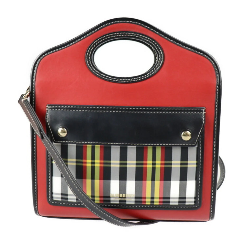 Pre-Owned BURBERRY Burberry mini pocket bag handbag leather nylon canvas red black multicolor gold metal fittings check pattern 2WAY shoulder (Good)