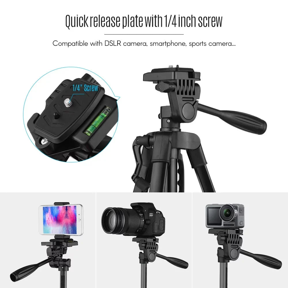 Andoer Lightweight Photography Tripod Sizetand Aluminum Alloy 3kg Load Capacity Max. Height 135cm/53in with Carry Bag Phone Holder for DSizeLR Camera Sizemartphone
