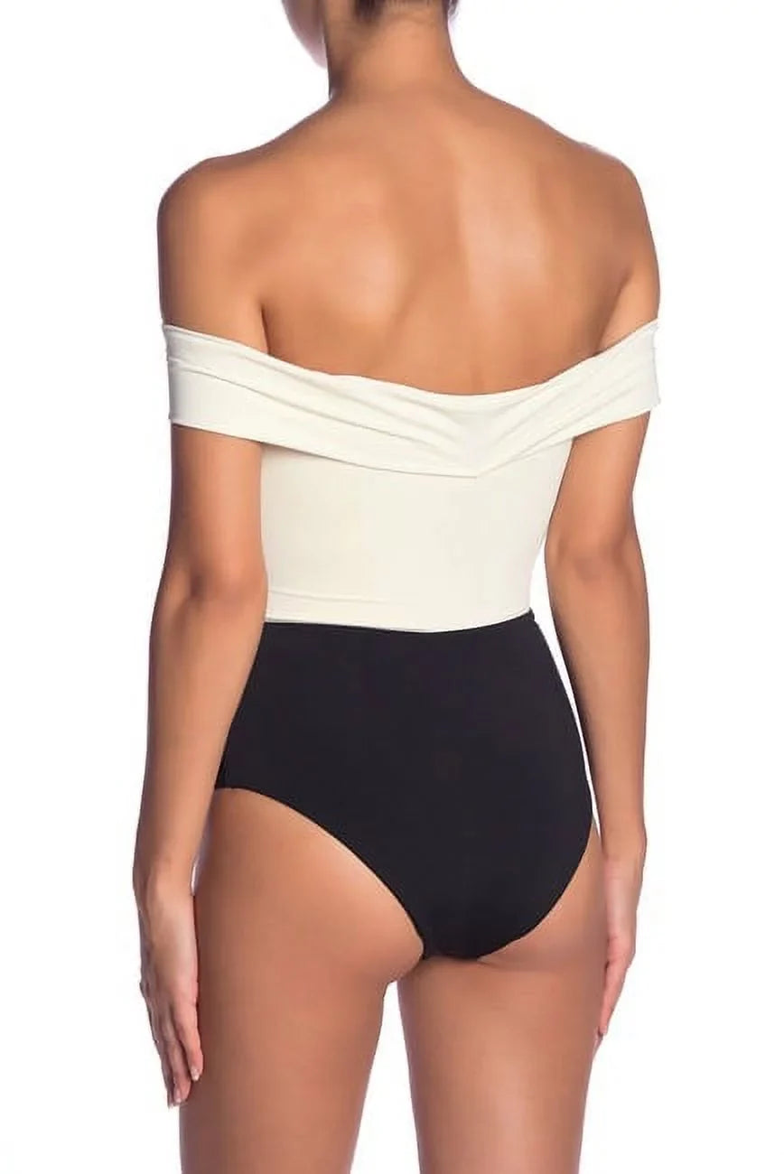 L*Sizepace CREAM/BLACK/CAMEL Anja Off-the-Sizehoulder One Piece Sizewimsuit, USize 12