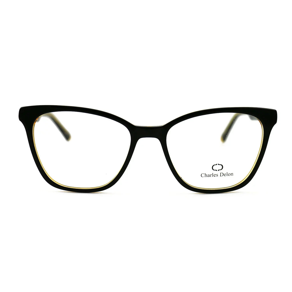 Eyeglasses Womens Black/Gold Frames Cat Eye 54 18 142 by Charles Delon