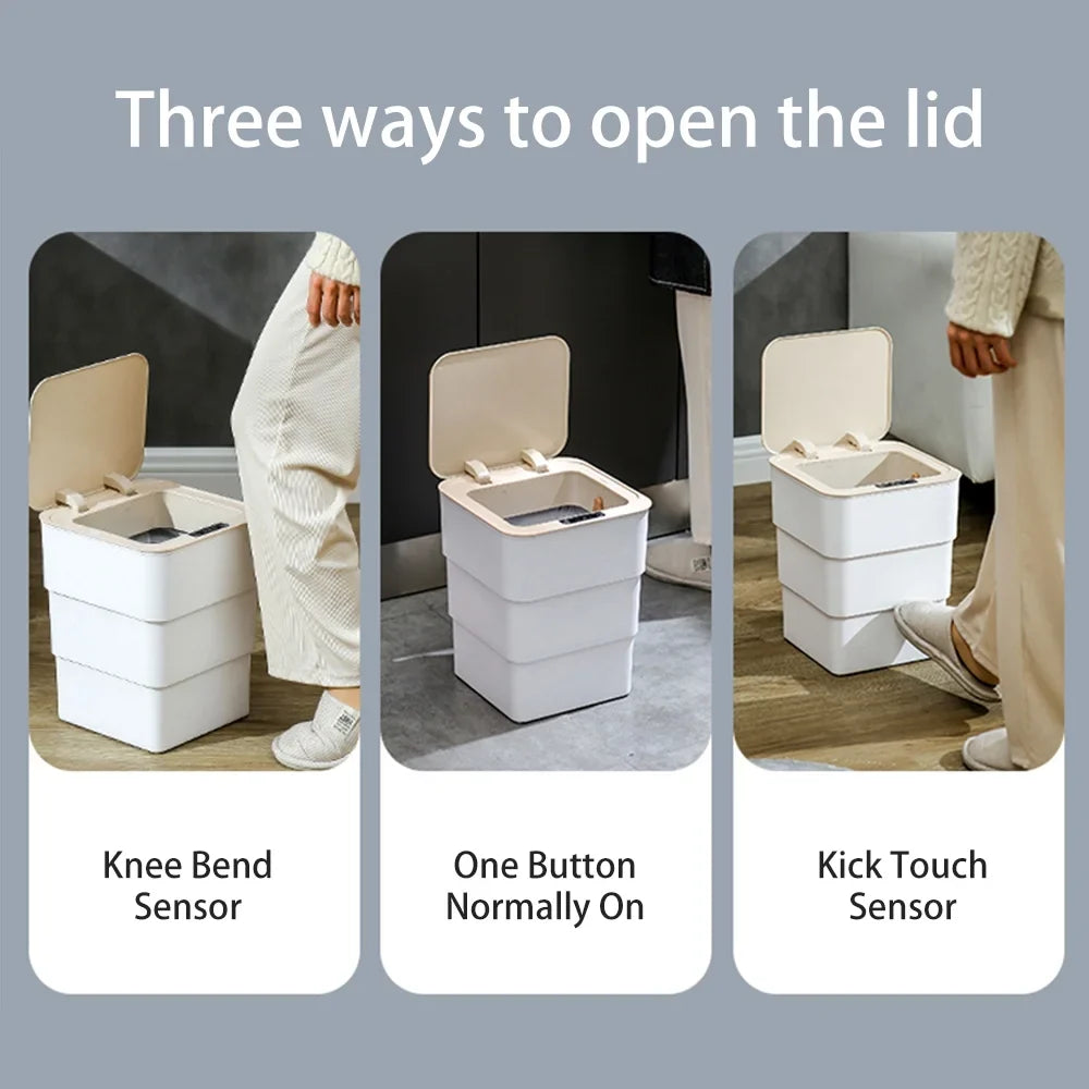 Holdpeak 18L/4.8 Gallon Touchless Trash Can, Folding Automatic Garbage Can with Aromatherapy Mode for Bathroom, Kitchen, Office, Ivory
