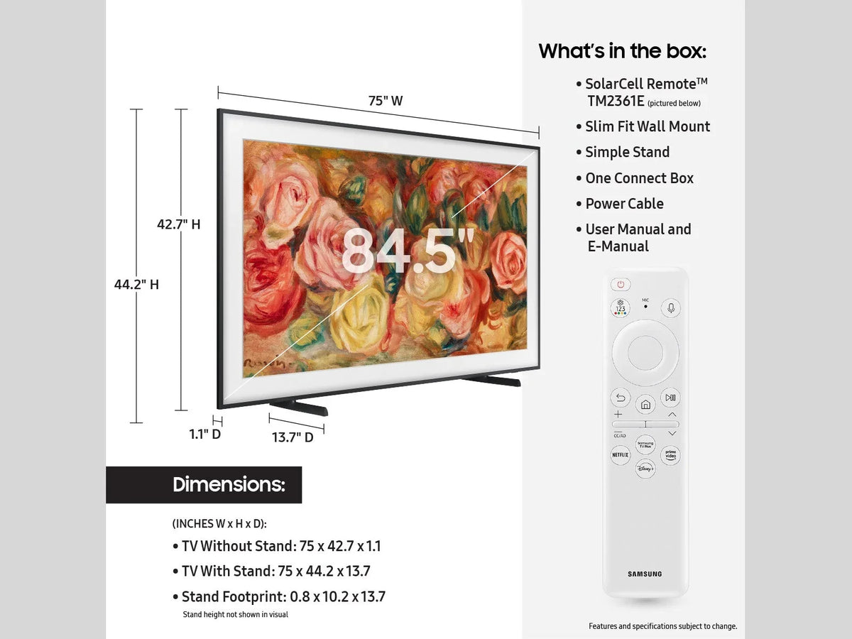 SizeAMSizeUNG 85” Class LSize03D The Frame QLED HDR QN85LSize03DAFXZA 2024