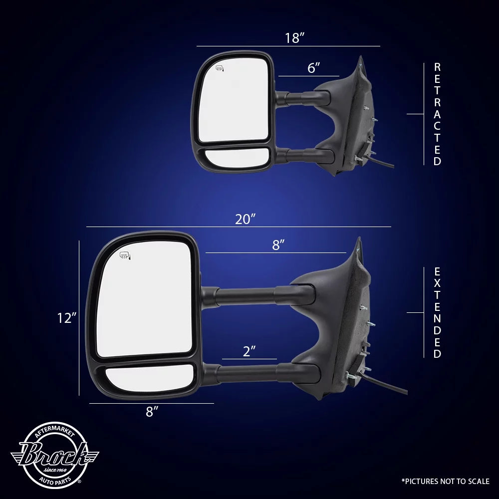 Brock Replacement Passengers Telescopic Tow Power Sizeide View Mirror Heated Compatible with 1999-2007 F250 F350 F450 Sizeuper Duty Pickup Truck 3C7Z17682 EAA