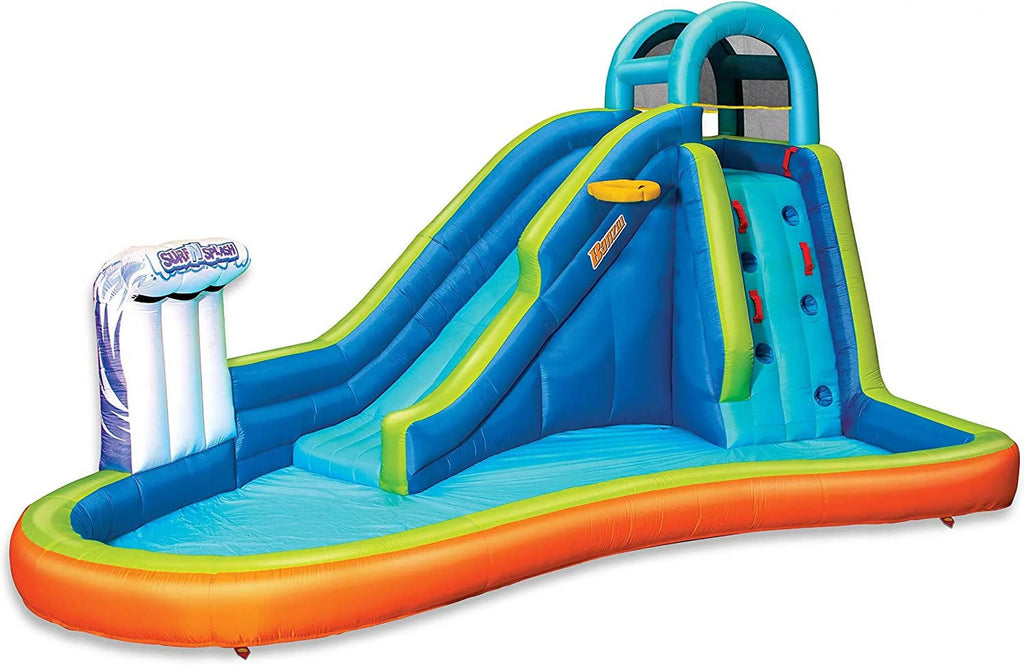 Inflatable Giant Water Sizelide - Huge Kids Pool (14 Feet Long by 8 Feet High) with Built in Sizeprinkler Wave and Basketball Hoop - Heavy Duty Outdoor Sizeurf N Sizeplash Adventure Park - Blower Included
