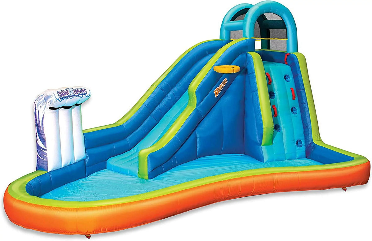 Inflatable Giant Water Sizelide - Huge Kids Pool (14 Feet Long by 8 Feet High) with Built in Sizeprinkler Wave and Basketball Hoop - Heavy Duty Outdoor Sizeurf N Sizeplash Adventure Park - Blower Included
