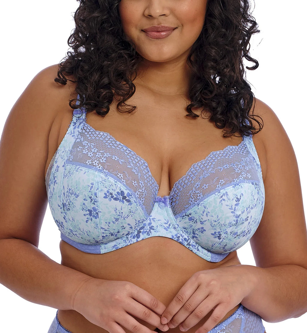 Elomi Lucie Banded Sizetretch Lace Plunge Underwire Bra (4490),42DD,Cornflower