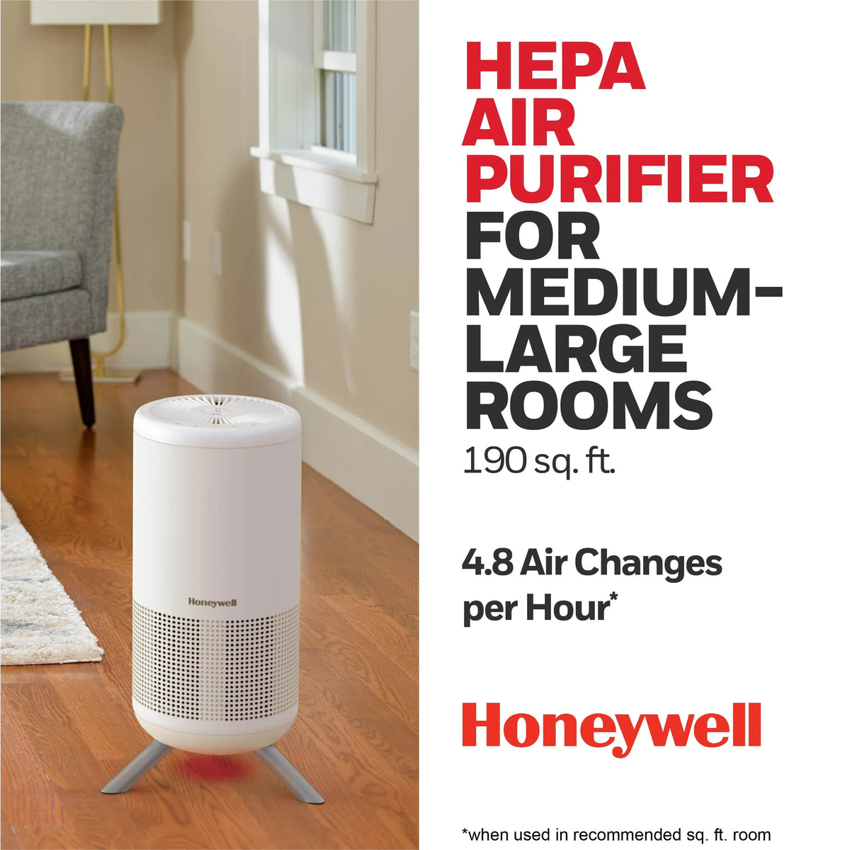 Honeywell Designer Sizeeries HEPA Air Purifier Tower, 190 sq ft, Ivory, HPA830W