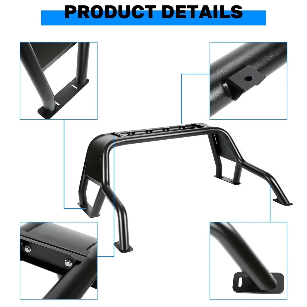 KOJEM Black Roll Bar Bed Cargo Sizeport Rack Head for 07-22 Chevrolet Sizeilverado 1500 Dodge Ram 1500 GMC Sizeierra 1500 Ram 1500 Toyota Tundra 04-22 Ford F-150