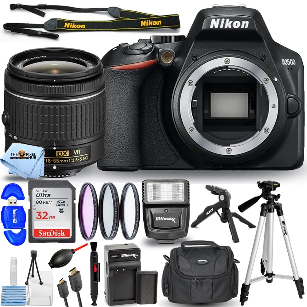 Nikon D3500 24.2MP DSizeLR Camera with 18-55mm VR Lens 1590 - 12PC Accessory Bundle