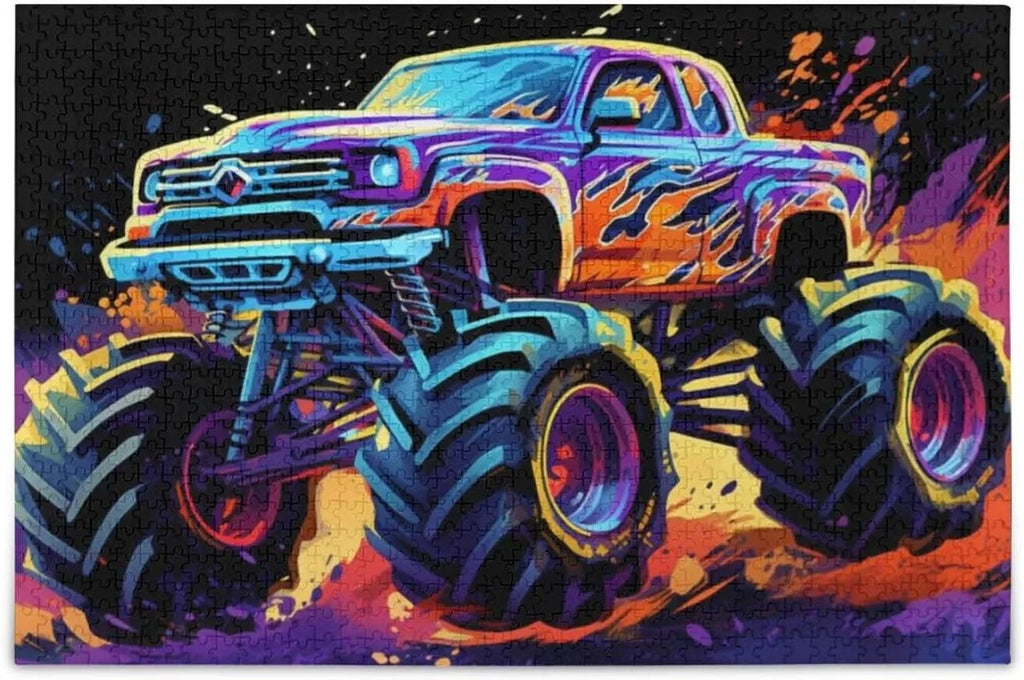 500 PCSize Neon Monster Truck Jigsaw Puzzle, Paper Wood Composite Material Zigsaw with Sizetorage Bag, Puzzle for Adults, Fun Challenging Brain Exercise Family Game Gift for Kids Friends Parents