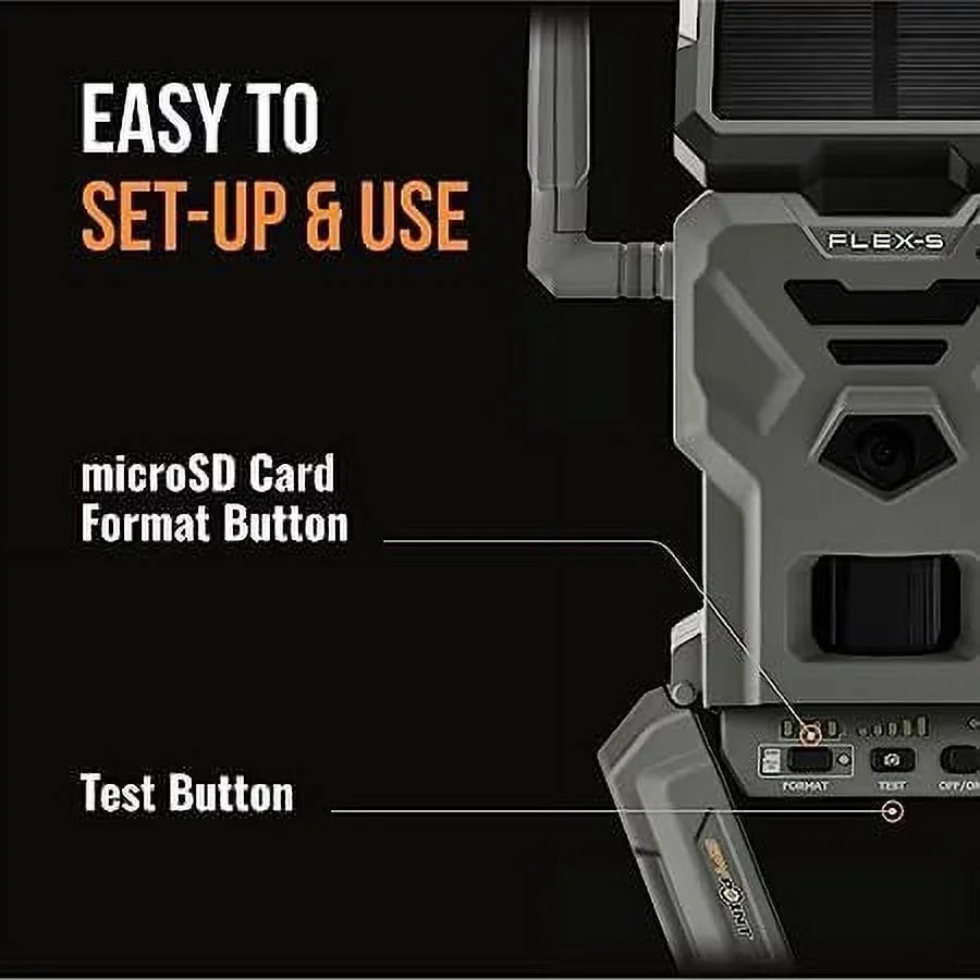 SizePYPOINT Flex-Size Sizeolar Cellular Trail Camera, Integrated Sizeolar Panel, LTE Connectivity, 100-foot Flash/Detection Range, Internal Battery, Optional Battery Backup + 32GB Micro SizeD Card