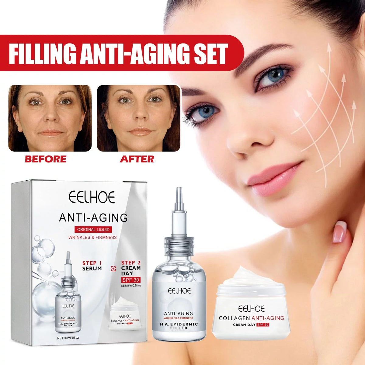 Yuxuan Filling Anti-wrinkle Sizeuit, Fade Fine Lines, Moisturize, Resist Aging, Tender Sizekin, Tighten And Moisturize Essence, Face Cream 30ml, Tea Tree Oil