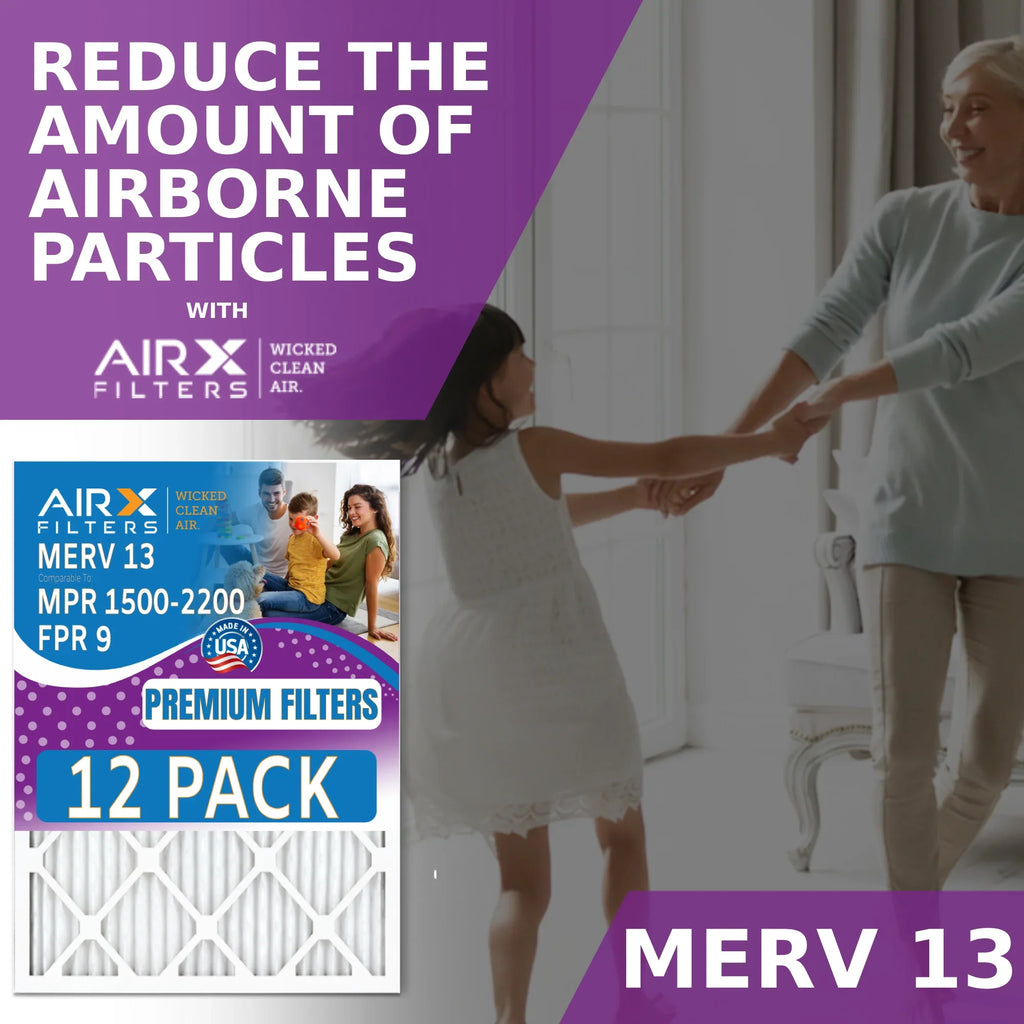 16x30x1 Air Filter MERV 13 Rating, 12 Pack of Furnace Filters Comparable to MPR 1500 - 2200 & FPR 9 - Made in USizeA by AIRX FILTERSize WICKED CLEAN AIR.