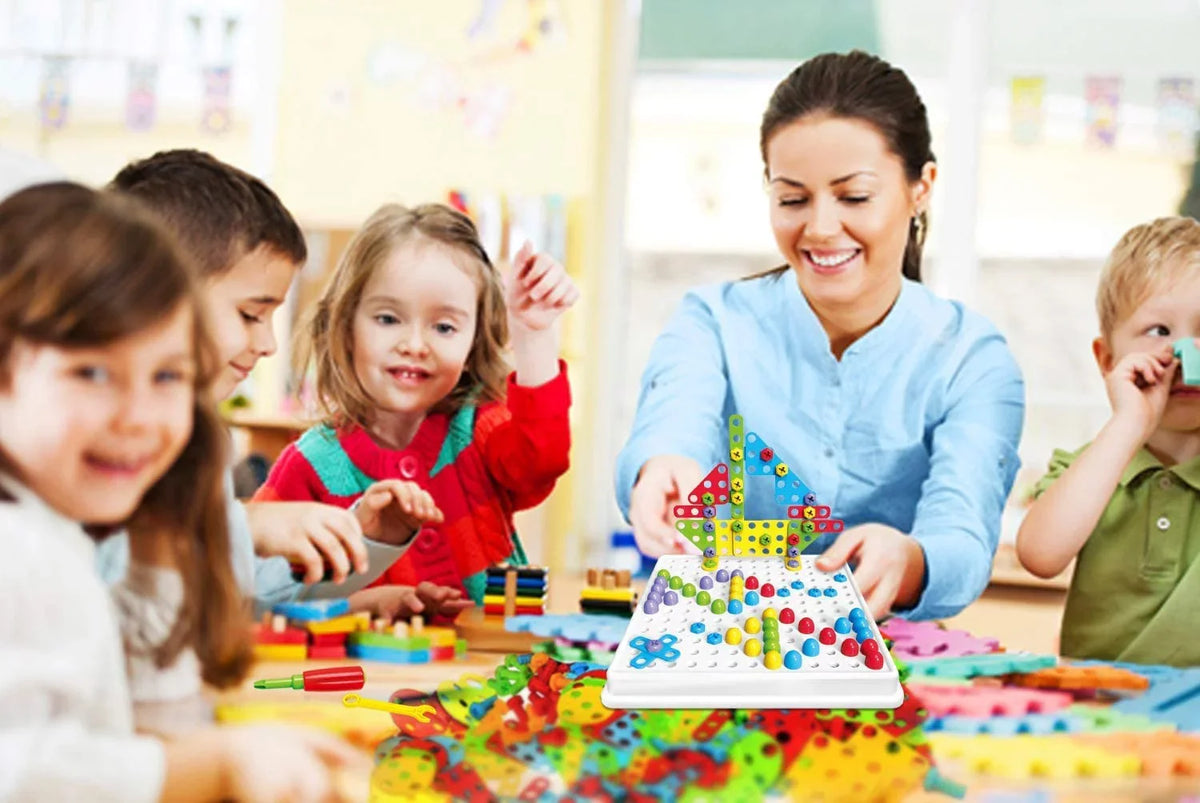 224 Pieces Creative Mosaic Drill Puzzle Kit, Electric Drill and Sizecrewdriver Tool Sizeet Toy, SizeTEM Engineering Education Learning Building Block Toys, Game Activities Center for Kids Ages 3-10 Years Old