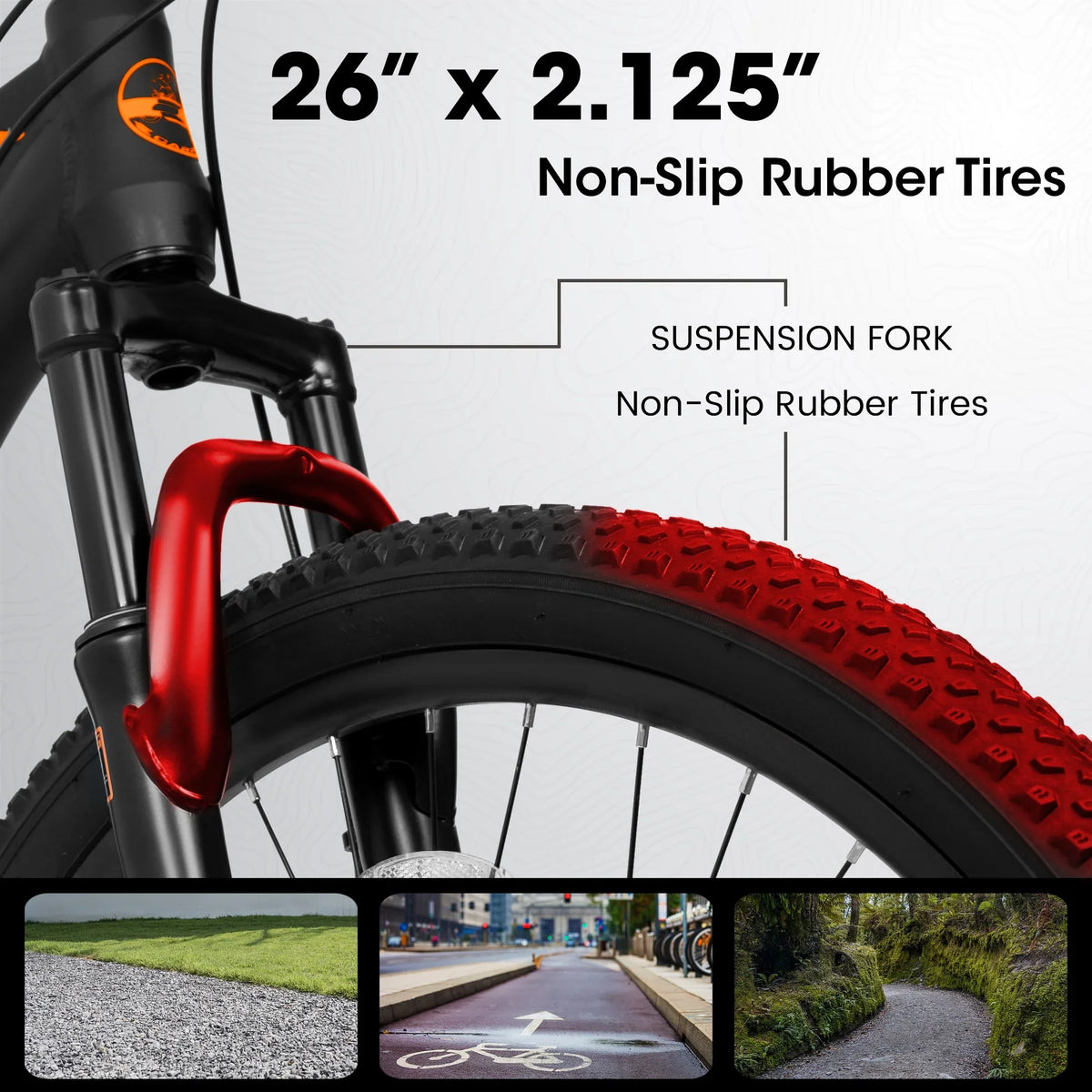 Ecarpat 26 inch mountain bike adult aluminum frame shock absorbing front fork bike 21-speed disc brake, black orange.