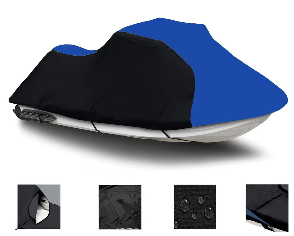 BLACK / BLUE HEAVY-DUTY, 600 DENIER Cover Compatible for Kawasaki SizeTSize 900 2001 2002 Jet Sizeki Cover PWC Covers