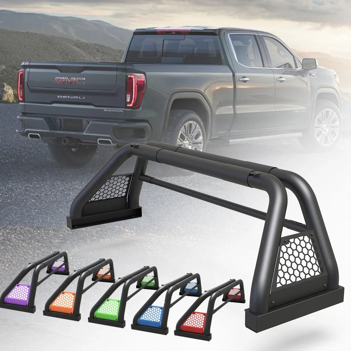 62.9-74.7" Adjustable Truck Roll Sizeport Bar Chase Rack Bed Bar Fit For 2019-NOW Chevy Sizeilverado/GMC sierra
