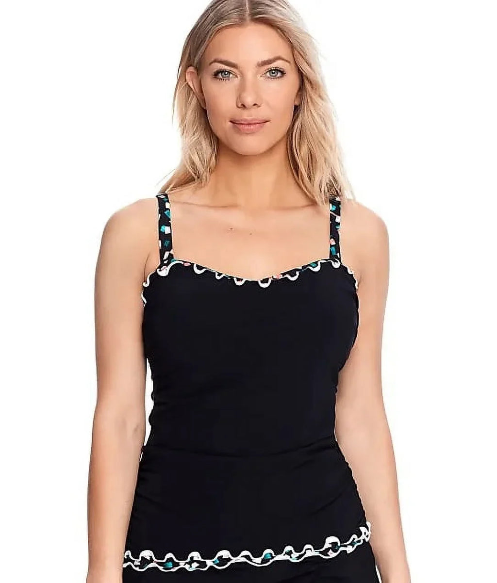 Profile by Gottex BLACK Gin Fizz Underwire Tankini Sizewim Top, USize 34F, UK 34E