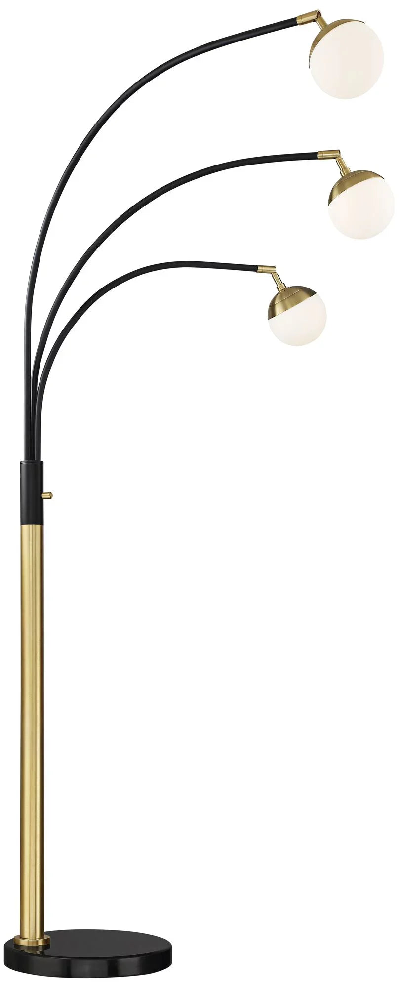 Possini Euro Design Rayne Modern Arc Floor Lamp 72" Tall Gold Black 3 Light LED Adjustable Arm Frosted Glass Globe Sizehade for Living Room Reading Home