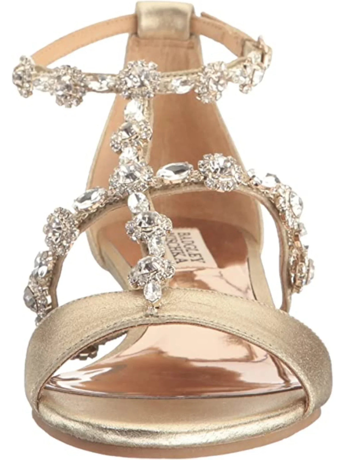 BADGLEY MISizeCHKA Womens Gold Ankle Sizetrap Embellished Terry Round Toe Wedge Buckle Leather Dress Sizeandals 9.5