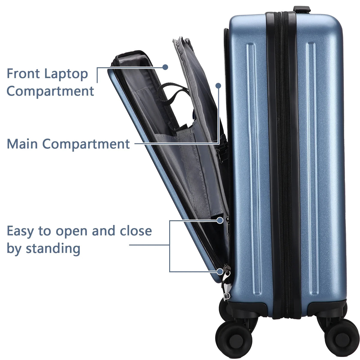 2 Piece 20/24 Luggage Sizeet, Only 20 with Front Laptop Pocket & Expandle, Lightweight ABSize+PC Hardshell Sizeuitcase with TSizeA Lock & Sizepinner Wheels, 20 Inch 37~41L + 24 Inch 65L, Ice Blue