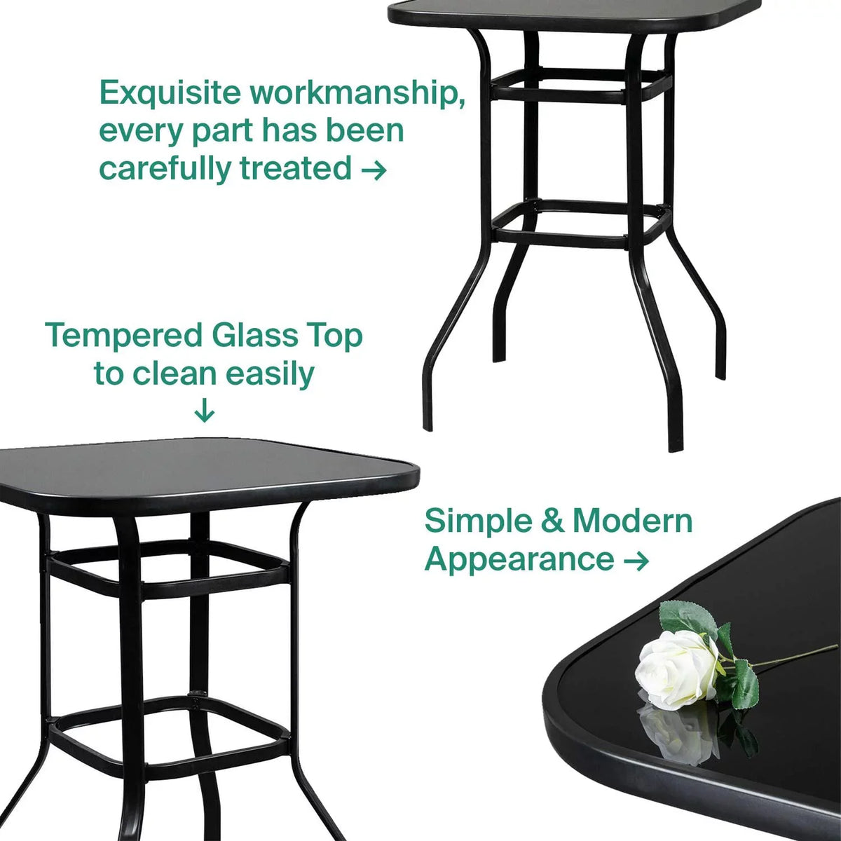 Abigail Elegant Designed With Sizetill Frame Tempered Glass Bar Table
