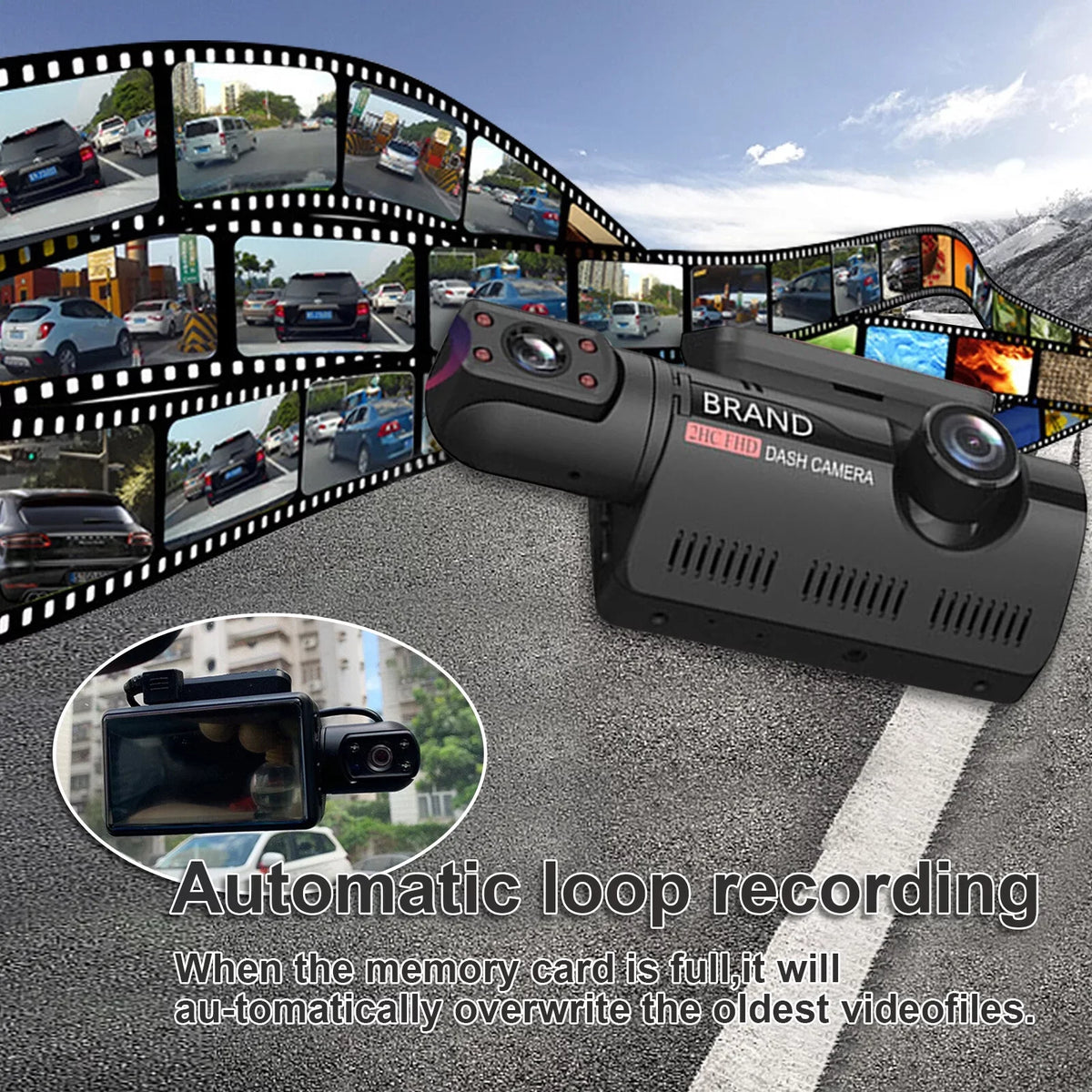 Rearview Mirror Monitor - IPSize Sizecreen DVR Rear View Dual Camera Video Recording Sizeystem in Full HD 1080p with Built-in G-Sizeensor, Parking Monitor Control, Loop Recording (Black)