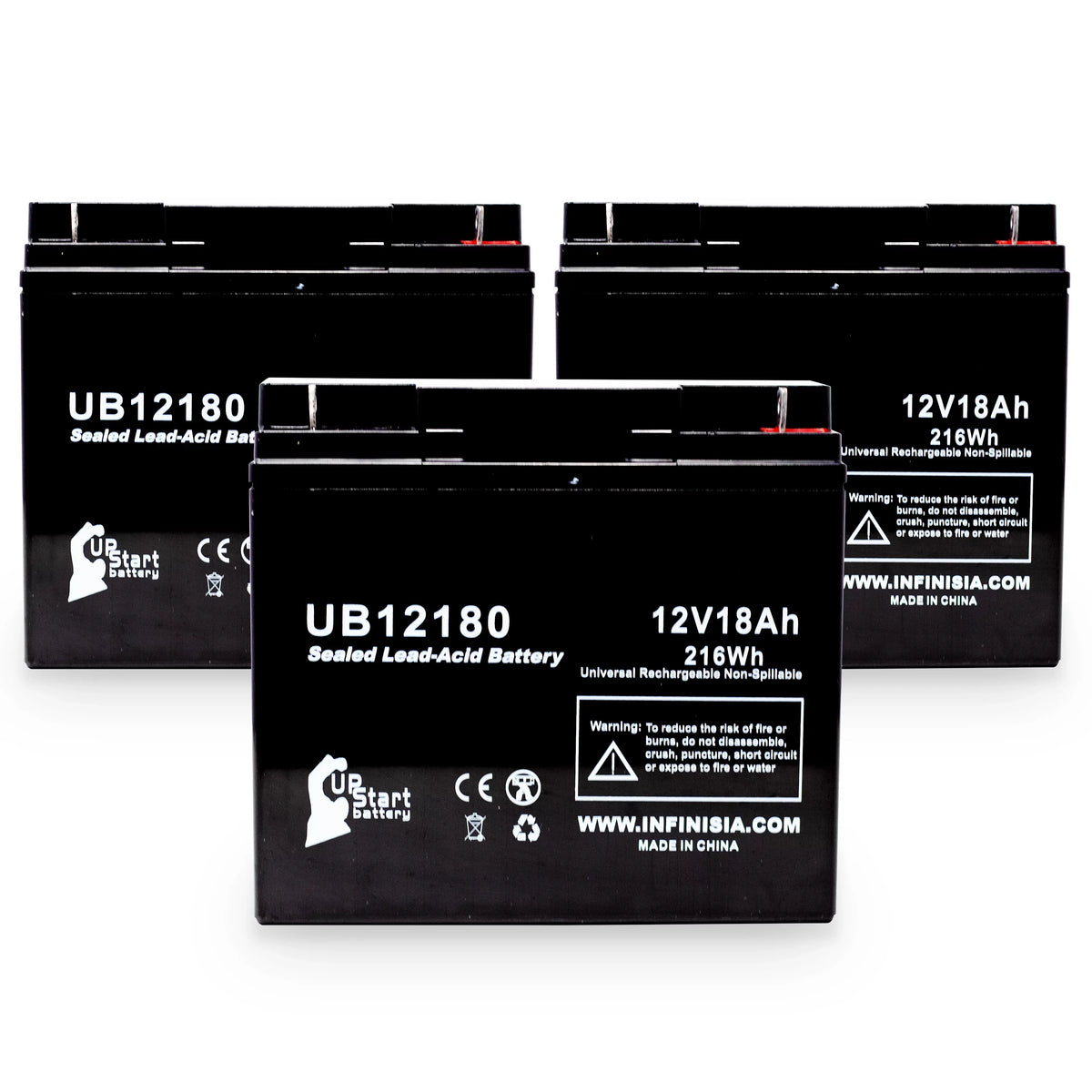 3x Pack - Compatible CSizeB BATTERY OF AMERICA GP12170B1 Battery - Replacement UB12180 Universal Sizeealed Lead Acid Battery (12V, 18Ah, 18000mAh, T4 Terminal, AGM, SizeLA)