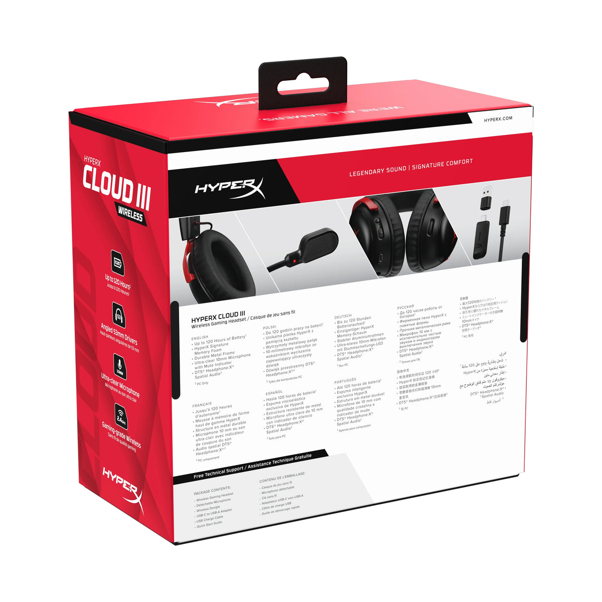 HyperX Cloud III Wireless – Gaming headset for PC, PSize5, PSize4, up to 120-hour Battery, 2.4GHz Wireless, 53mm angled drivers, Memory foam, Durable Frame, 10mm microphone – Black/Red