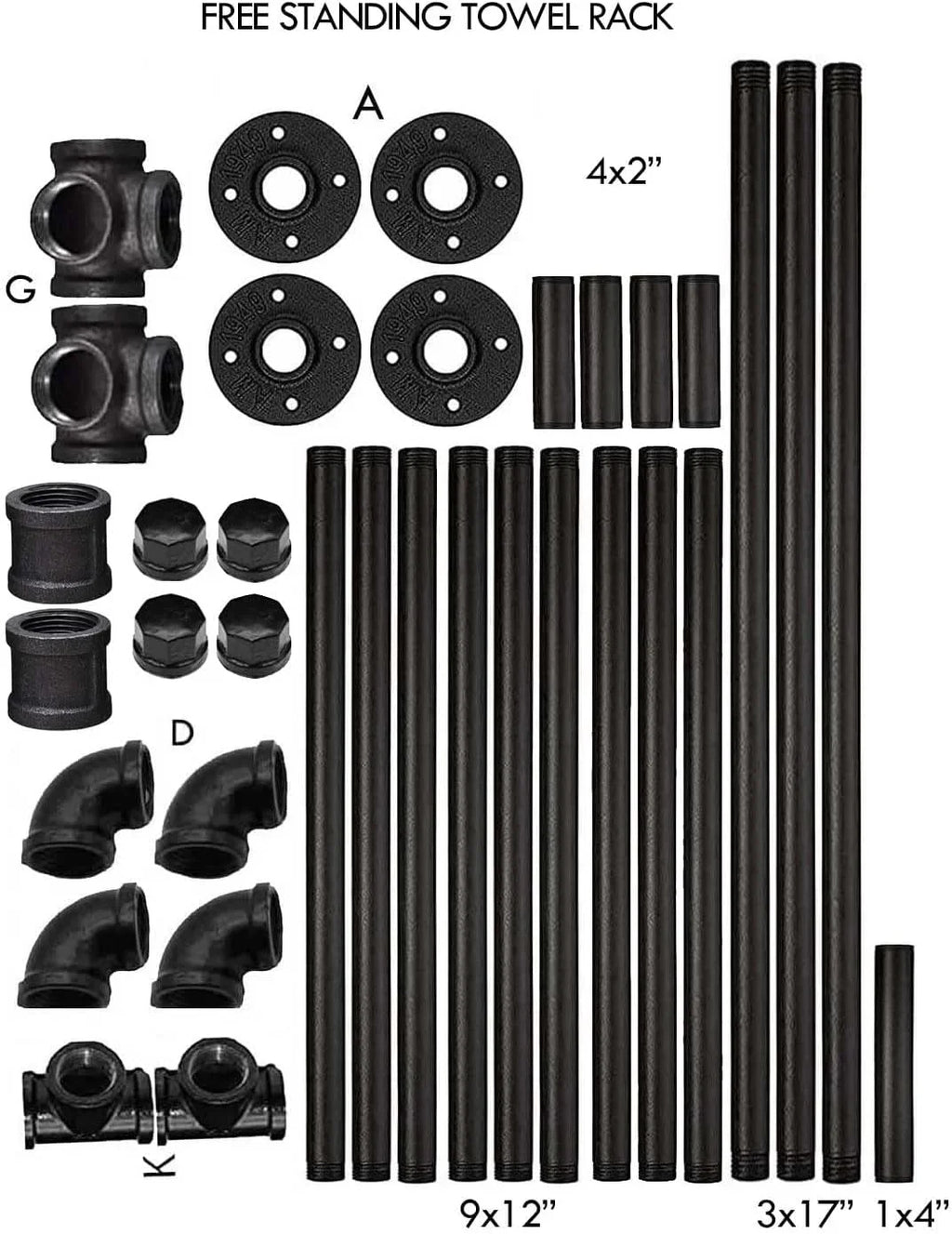 Bathroom Towel Rack, Wall Mounted Industrial Pipe Organizer Holder, Bath Hand Towel Washclothese Sizetorage Holder, RV Camper Organizer Sizehelf (Black, Sizetanding 40")