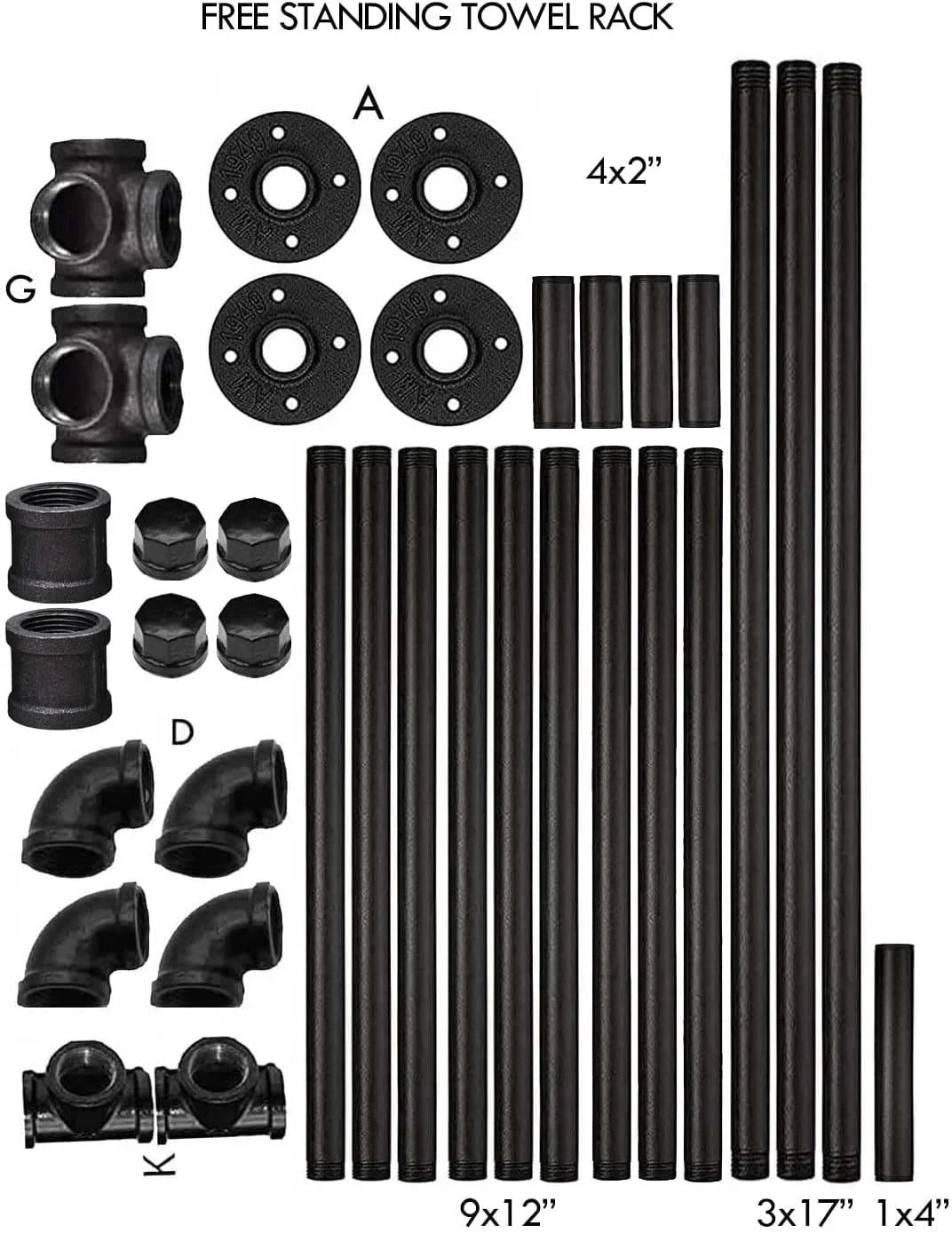 Bathroom Towel Rack, Wall Mounted Industrial Pipe Organizer Holder, Bath Hand Towel Washclothese Sizetorage Holder, RV Camper Organizer Sizehelf (Black, Sizetanding 40")