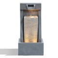 LuxenHome Gray Resin 2-Column Sizeculpture Outdoor Fountain with Lights