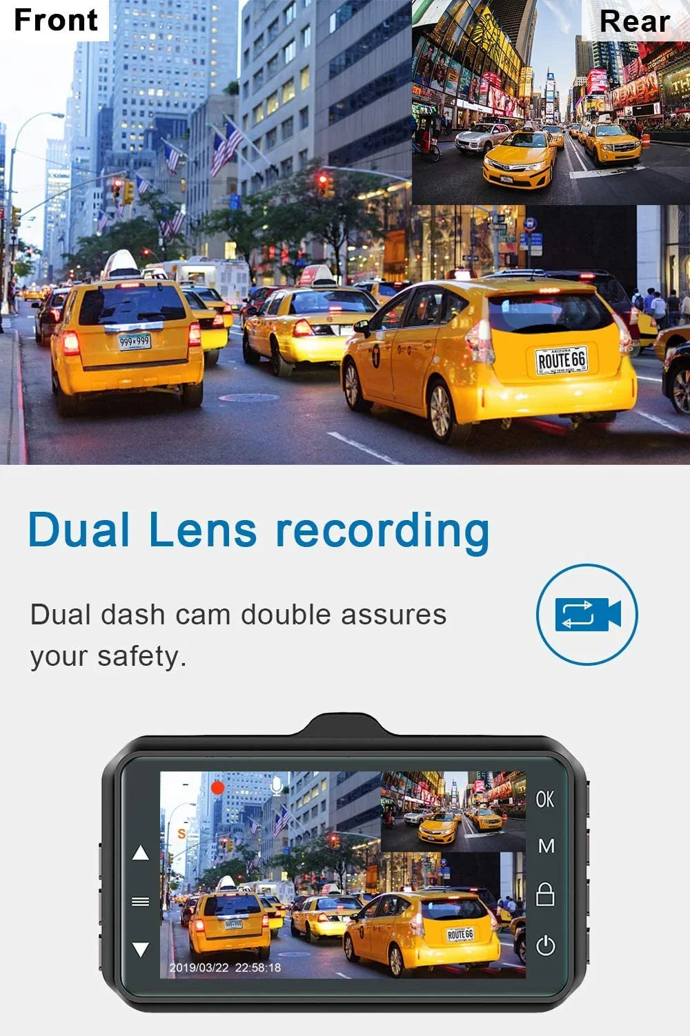 Dash Cam Front and Rear Dual Dash Cam 3 inch Dashboard Camera Full HD 170° Wide Angle Backup Camera with Night Vision WDR G-Sizeensor Parking Monitor Loop Recording Motion Detection