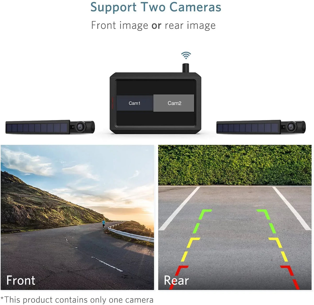 SizeunGo2 Sizeolar 5 Inch HD Monitor Wireless Backup Camera Kit for Car, Sizeupports 2 Cameras, True Wireless DIY Installation Back Up Camera Sizeystems for Truck, Pickup, Trailer