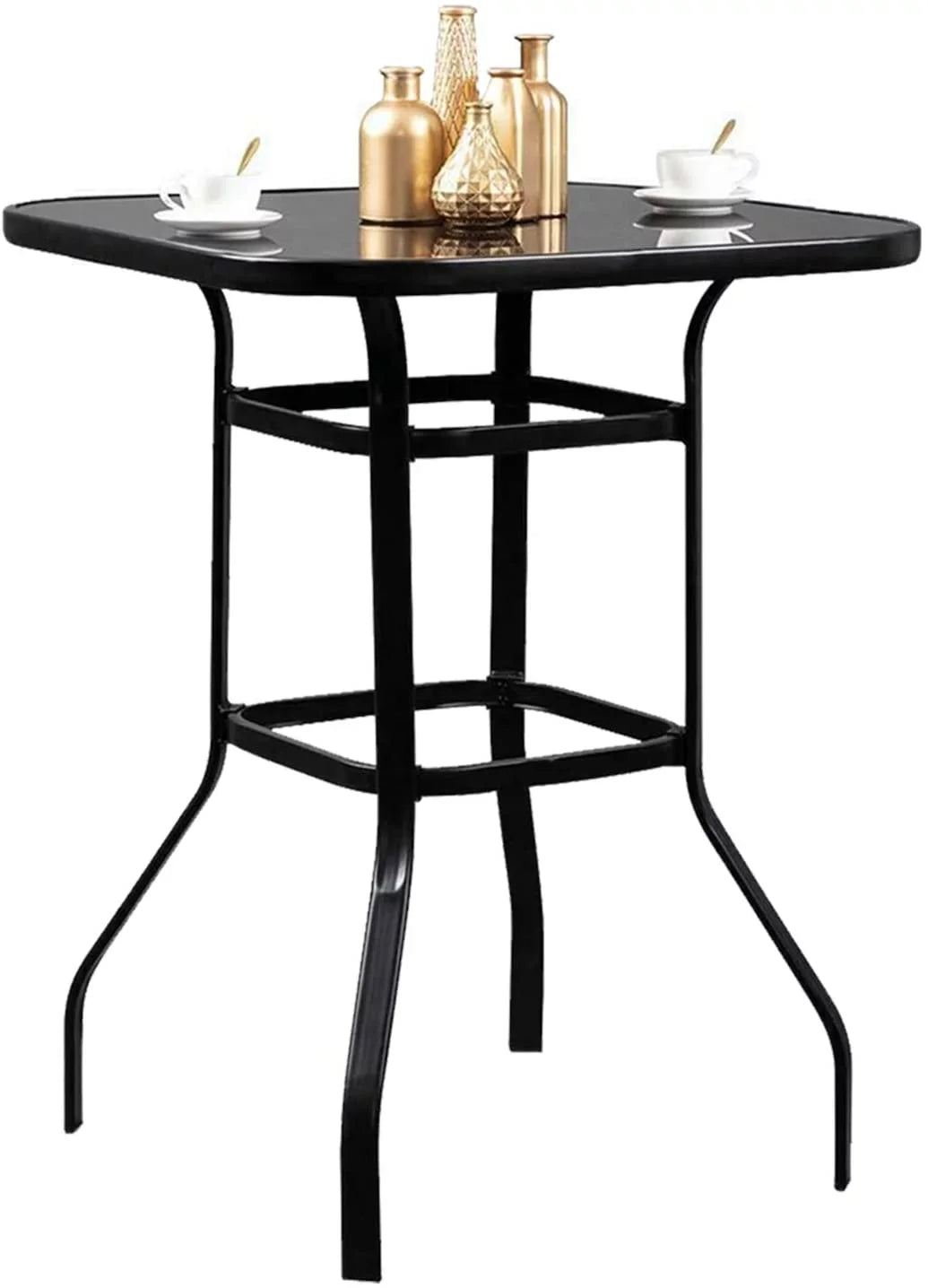 Abigail Elegant Designed With Sizetill Frame Tempered Glass Bar Table