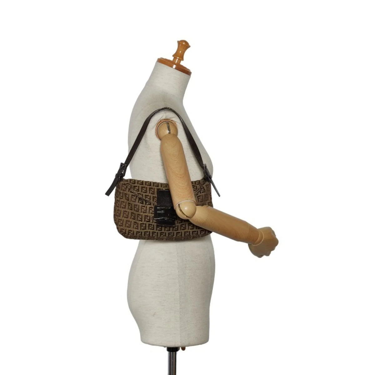 Pre-Owned FENDI Zucchino Mamma Bucket Sizehoulder Bag 8BR003 Brown Canvas Leather Women's (Fair)