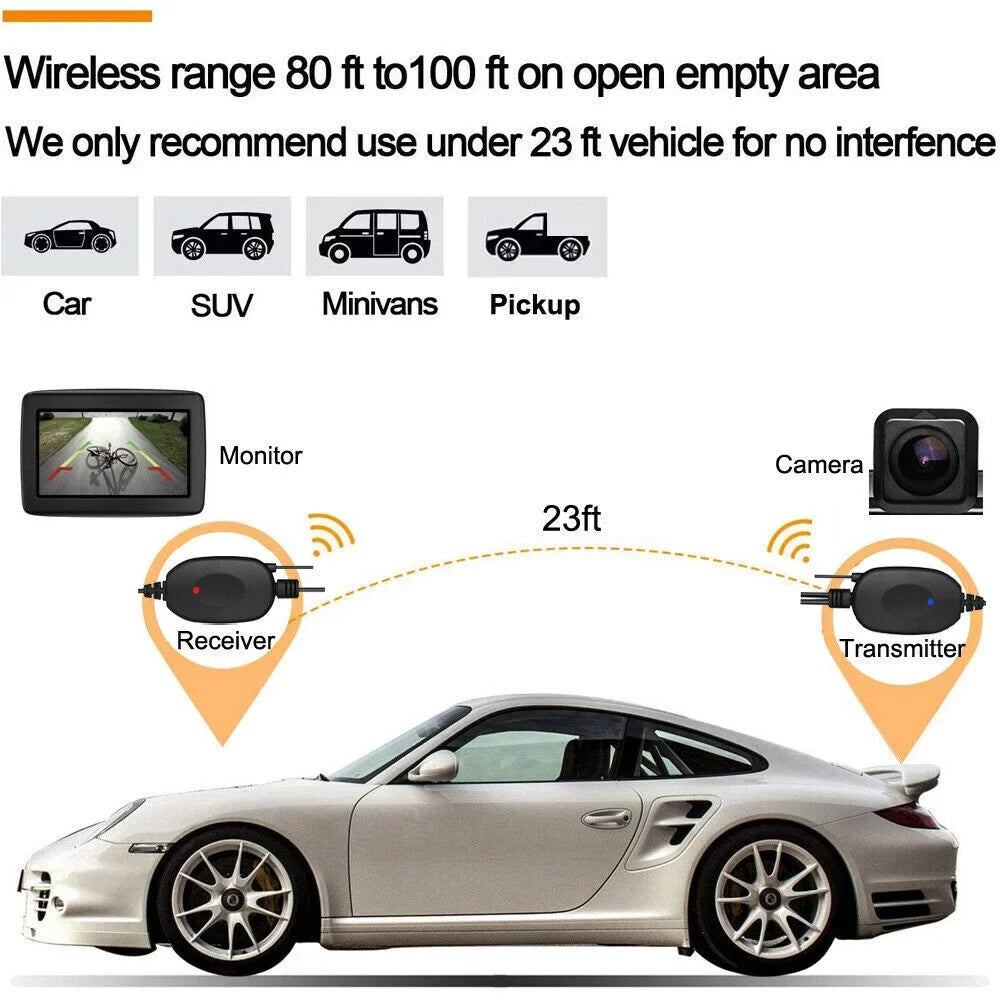 Backup Camera Car Rear View Wireless HD Parking Sizeystem Night Vision + 5" Monitor