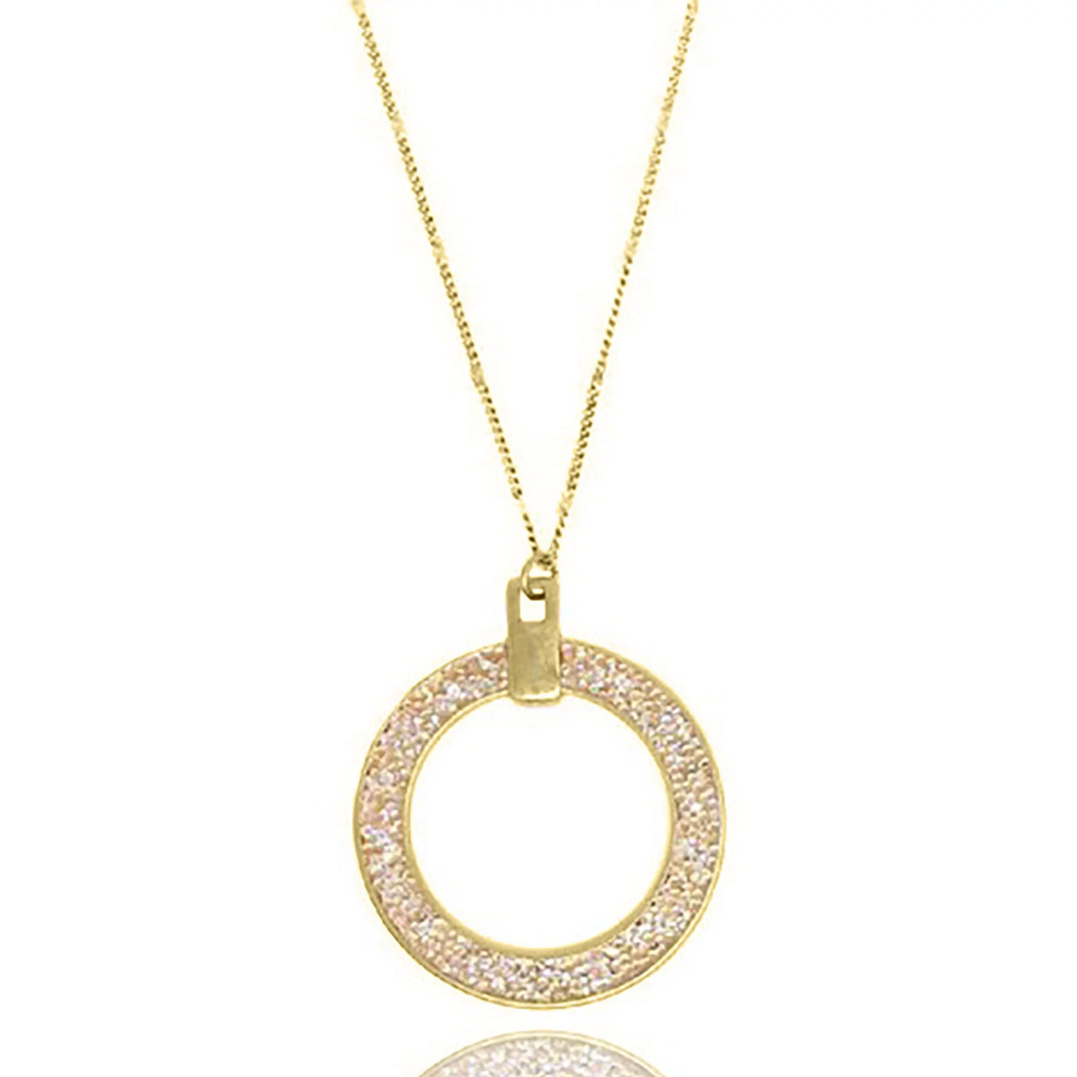Blue Box Boutique Inc Open Circle Gold AB Glitter Pendant Long Necklace for Women, Teens