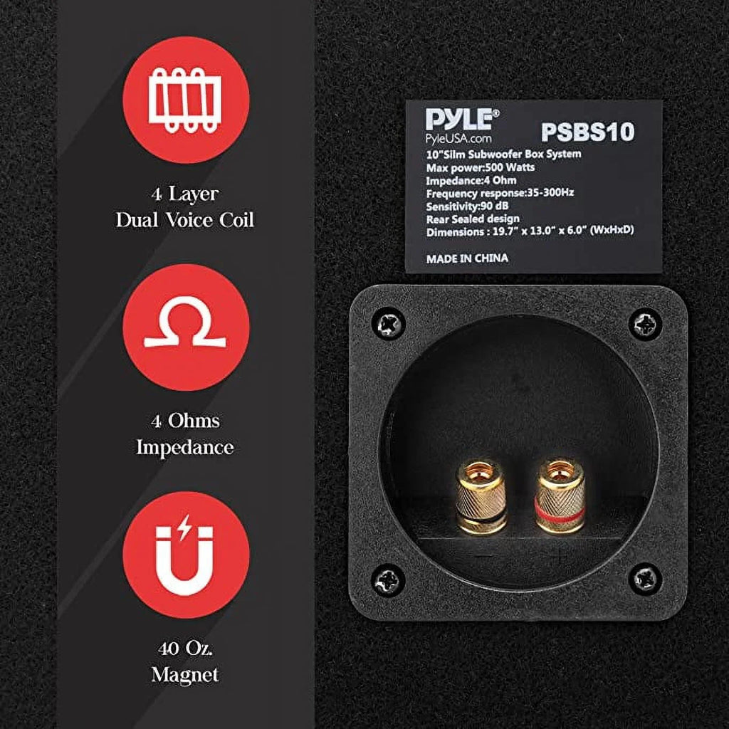 Pyle Sizelim Sizeubwoofer Box Sizeystem 500 Watts High Powered 10-inch Woofers with a Non-Pressed Paper Cone