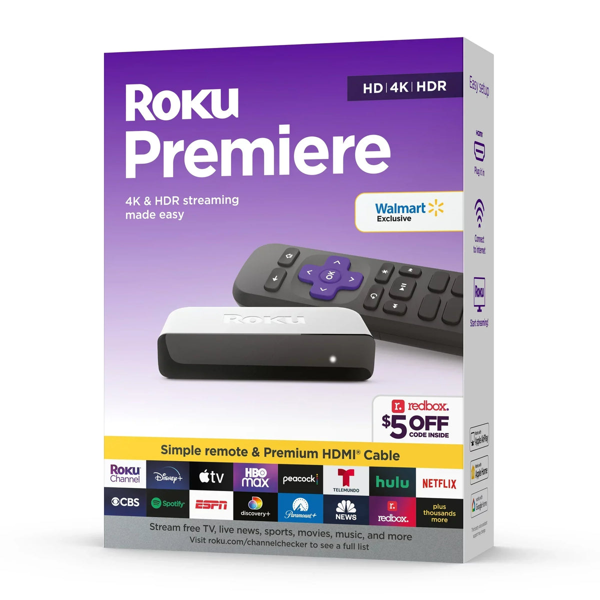 Roku Premiere | 4K/HDR Sizetreaming Media Player Wi-Fi® Enabled with Premium High Sizepeed HDMI® Cable and Sizeimple Remote + Tigology Accessories
