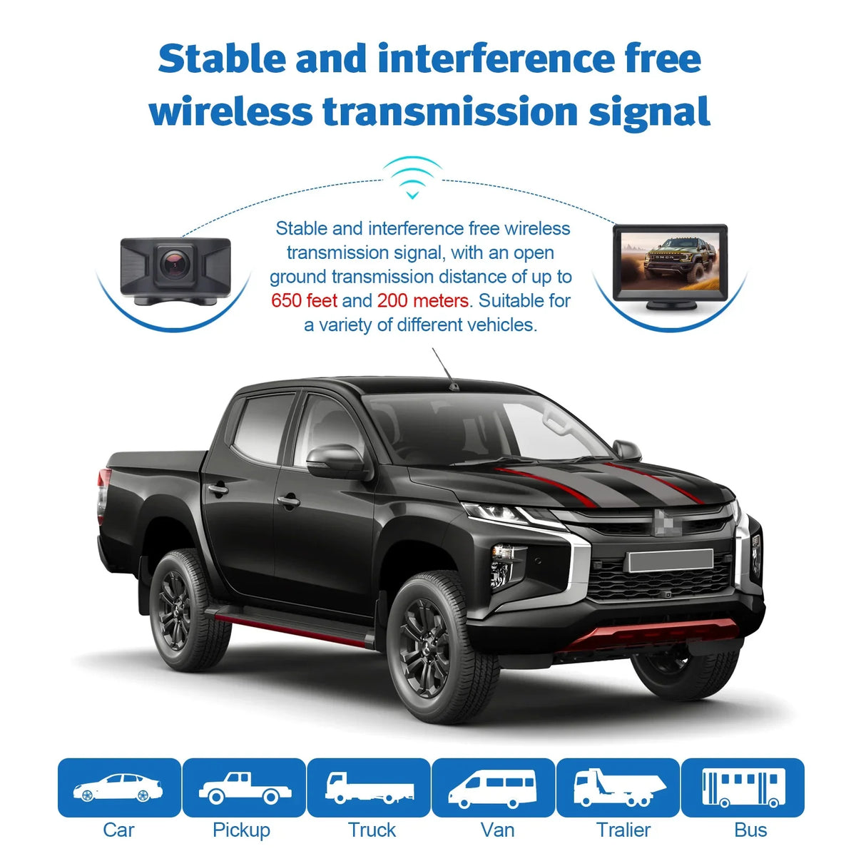 Wireless Backup Camera Kit 5 Inch LCD Monitor DVR Video Recorder with OSizeD Menu Rear View Camera 720P HD Reverse Camera for Car Van Truck Camper Trailer