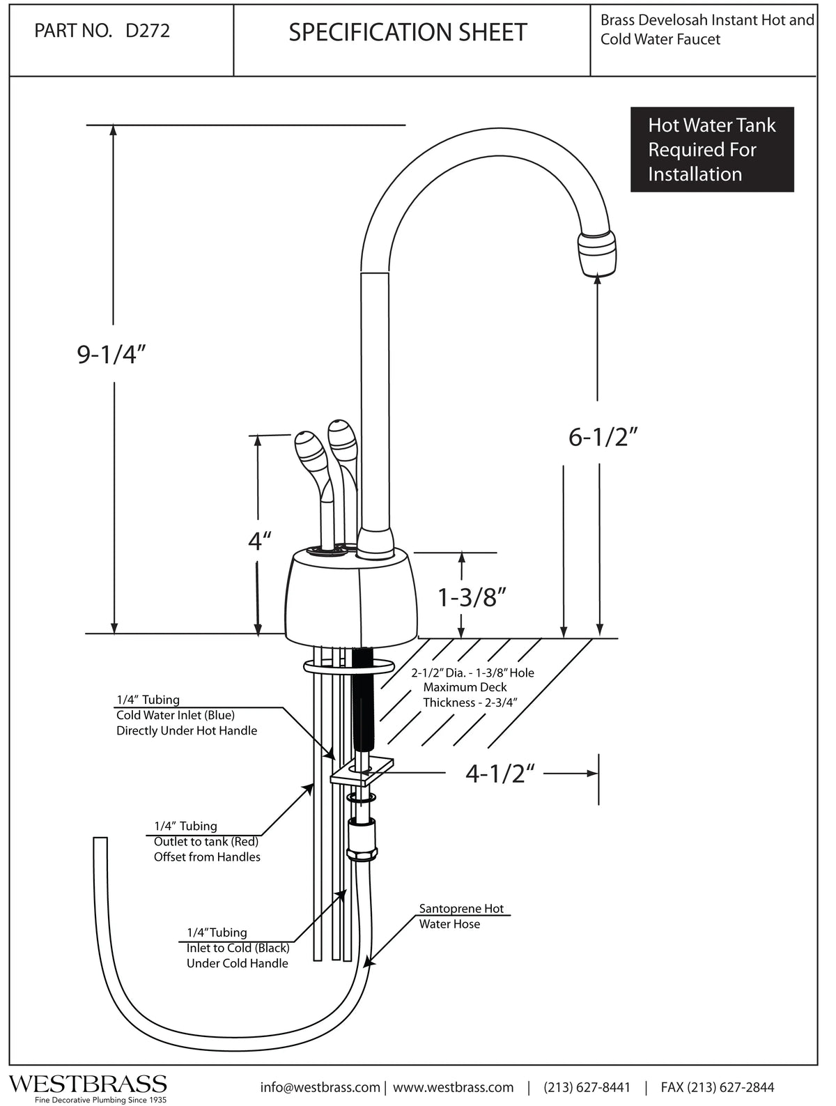 Westbrass D272-12 Develosah 9" 2-Handle Hot and Cold Water Dispenser Dispenser Faucet (Tank sold separately), Oil Rubbed Bronze