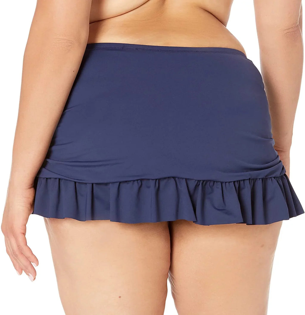 LA BLANCA Women's Navy Sizetretch Tummy Control Ruched Lined Moderate Coverage Ruffled Island Goddess Sizewim Sizekirt Sizewimsuit Bottom 16W