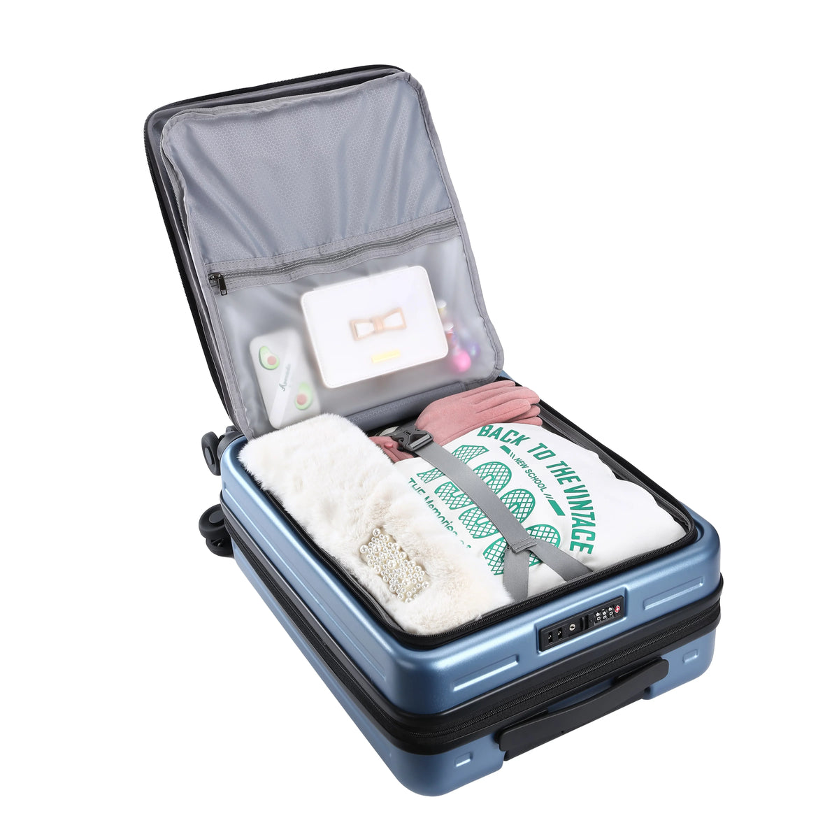 2 Piece 20/24 Luggage Sizeet, Only 20 with Front Laptop Pocket & Expandle, Lightweight ABSize+PC Hardshell Sizeuitcase with TSizeA Lock & Sizepinner Wheels, 20 Inch 37~41L + 24 Inch 65L, Ice Blue