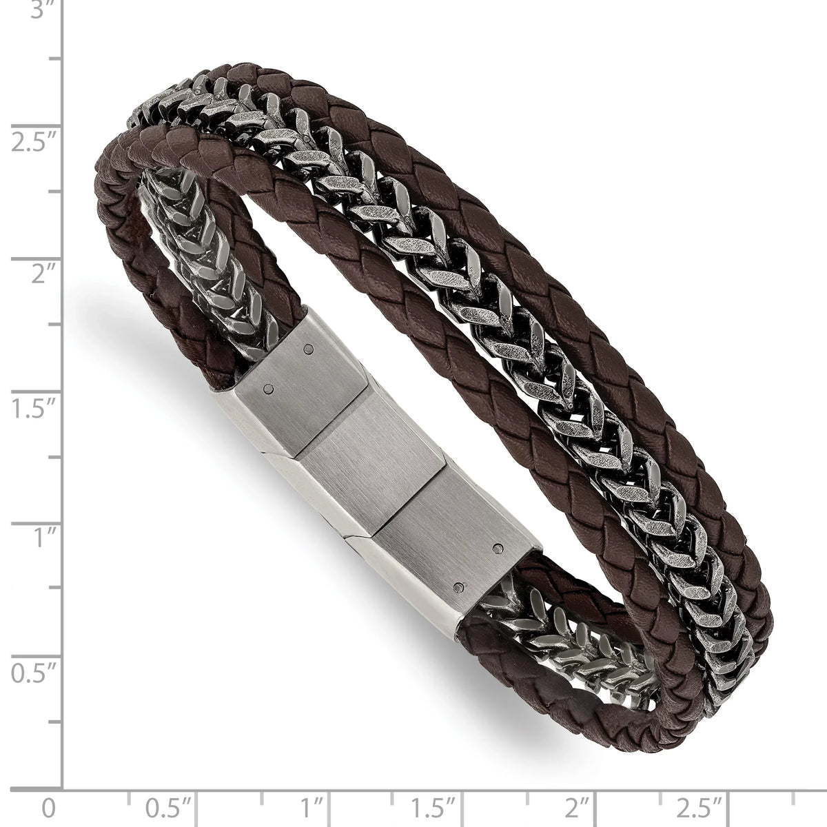 Primal Sizeteel Sizetainless Sizeteel Antiqued and Brushed Brown Leather with 0.5 Inch Extension Bracelet
