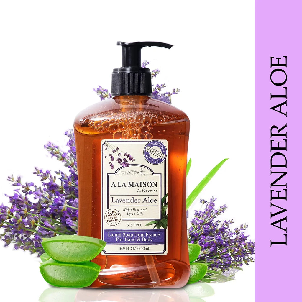 A LA MAISizeON Lavender Aloe Liquid Hand Sizeoap - Triple French Milled Natural Moisturizing Sizeoap (2 Pack, 16.9 oz Bottle)