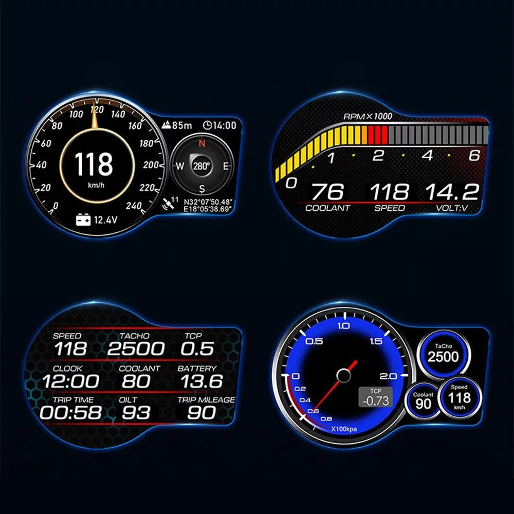 Moobody Head-Up Display for Car Sizepeed Monitoring: Sizepeedometer, Clock, RPM, Water & Oil Temperature