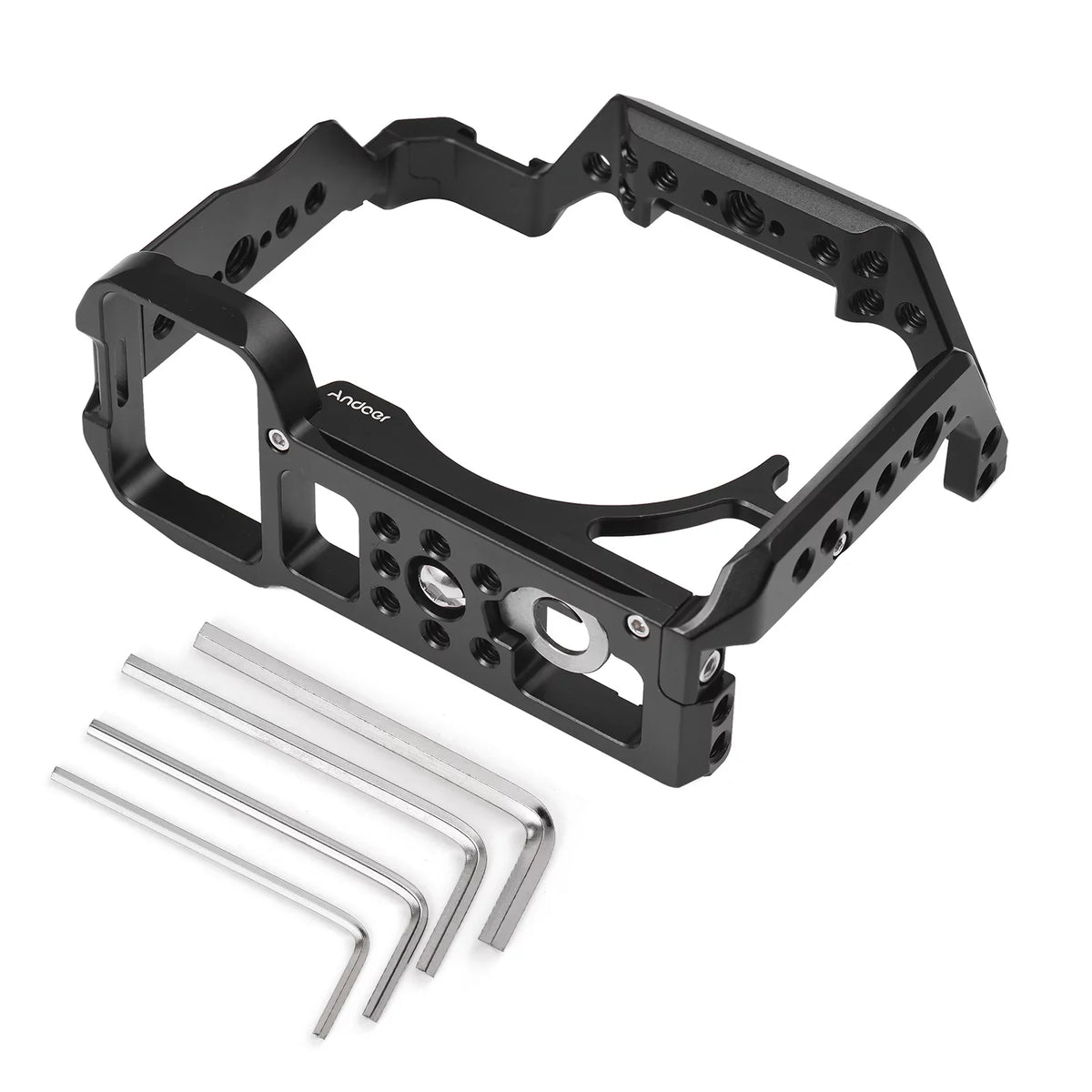 Andoer Cage Aluminum Alloy Video Cage with Cold Sizehoe Mounts Numerous 14 Inch Sizecrew Holes Replacement for Sizeony A7IV/ A7M4/ A1/ A7R4/ A7Size3