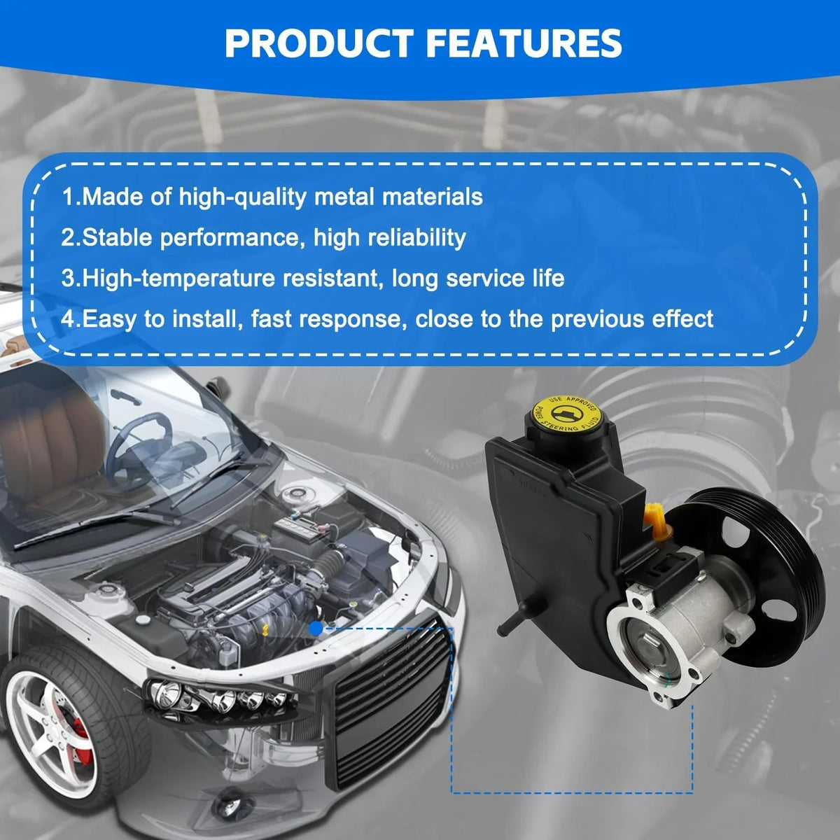 PANGOLIN Power Sizeteering Pump 20-38771 Fits for 1997-2001 Jeep-Cherokee L6 4.0L, 1998-2003 XJ Wrangler L6 4.0L Auto Pump Aftermarket Parts 86-00274, RL087871AE, AD55-7140